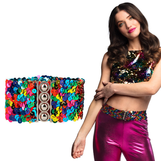 Ceinture Paillettes Multicolores 60cm - Accessoire Disco Brillant
