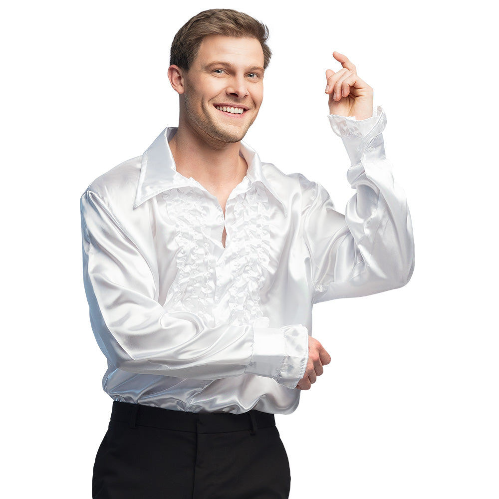 Chemise Disco Blanc Années 70 avec Jabot - Déguisement