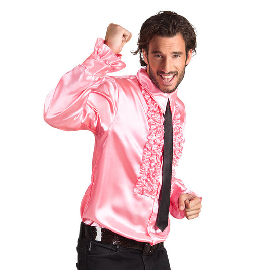 Veste Chemise Rose Fluo Disco Années 70 - Déguisement