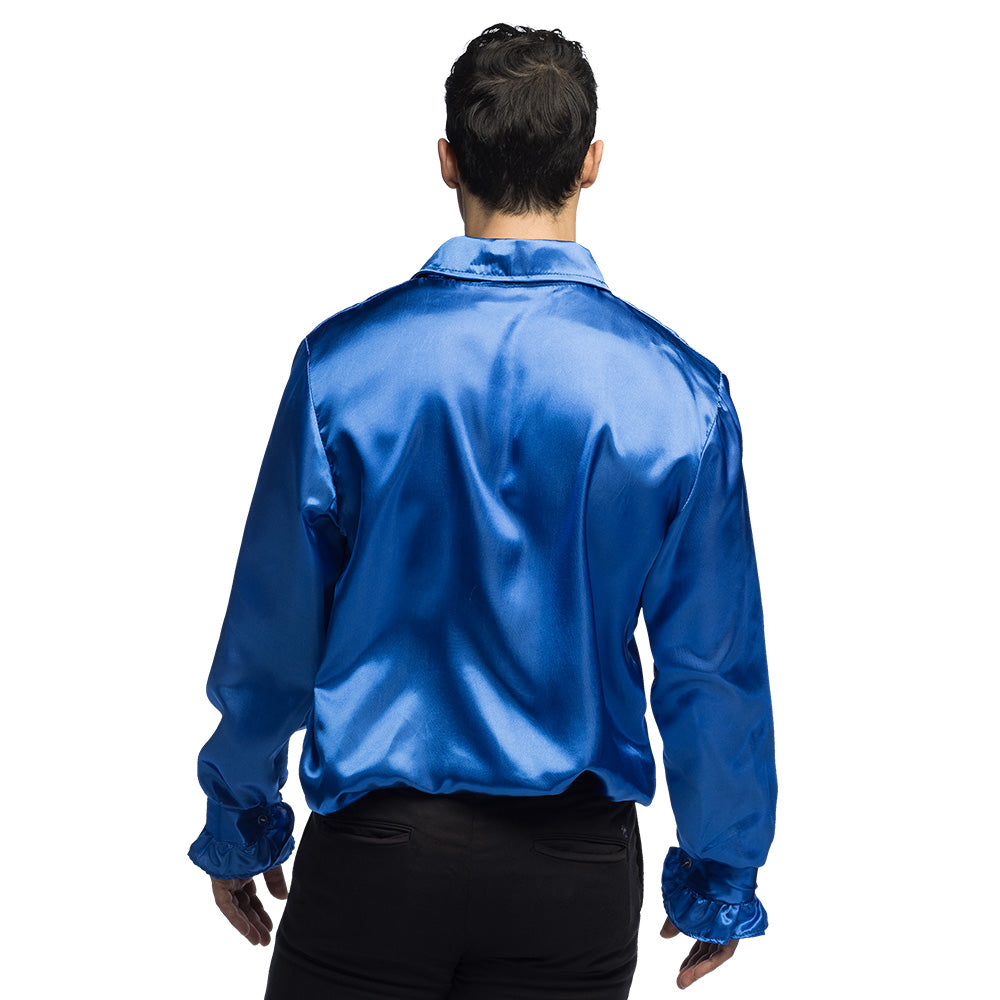Chemise Disco Bleu Royale avec Jabot - Déguisement Années 70