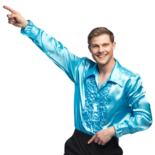 Chemise Disco Bleu Satiné - Déguisement Années 70 Homme