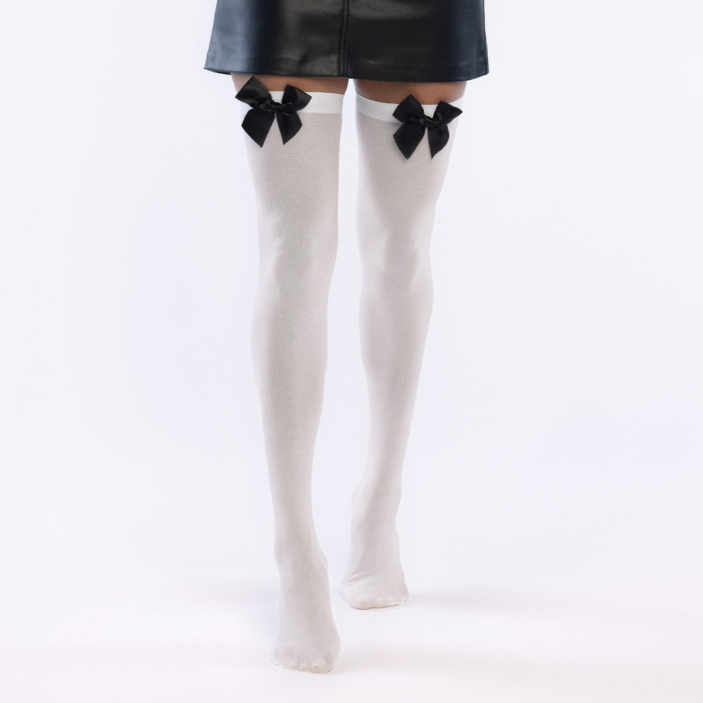 Collants Blanc avec Noeud Noir - Accessoire Déguisement Chic