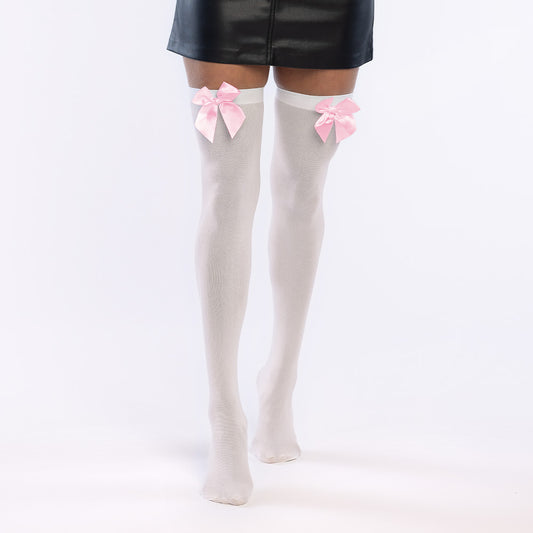 Collants Blancs avec Nœuds Rose - Accessoire Déguisement