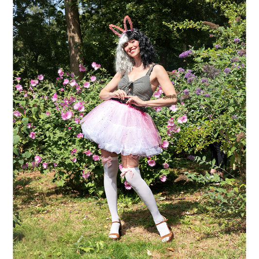 Collants Blancs avec Nœuds Rose - Accessoire Déguisement