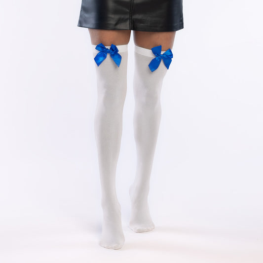 Bas Blancs Longs avec Nœuds Bleus - Accessoire Déguisement