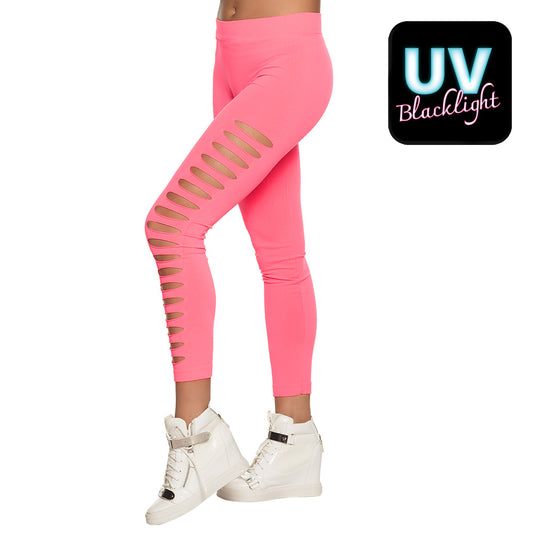 Legging Rose Fluo Stretch Découpes Effet UV Blacklight