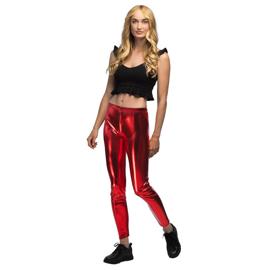 Legging Métallisé Rouge Stretch - Déguisement Disco Années 80