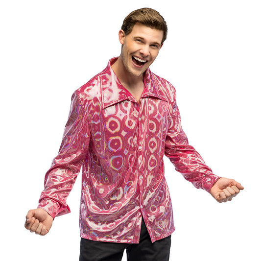 Chemise Disco Années 70 Rose Motifs Géométriques Homme