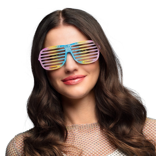 Lunettes de Fête Disco à Lamelles Colorées - Arc-en-ciel Strass