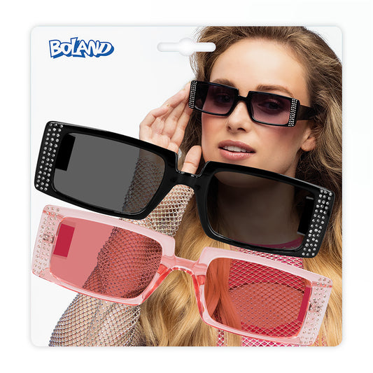 Lunettes Strass Rétro Oversized - Noir & Rose