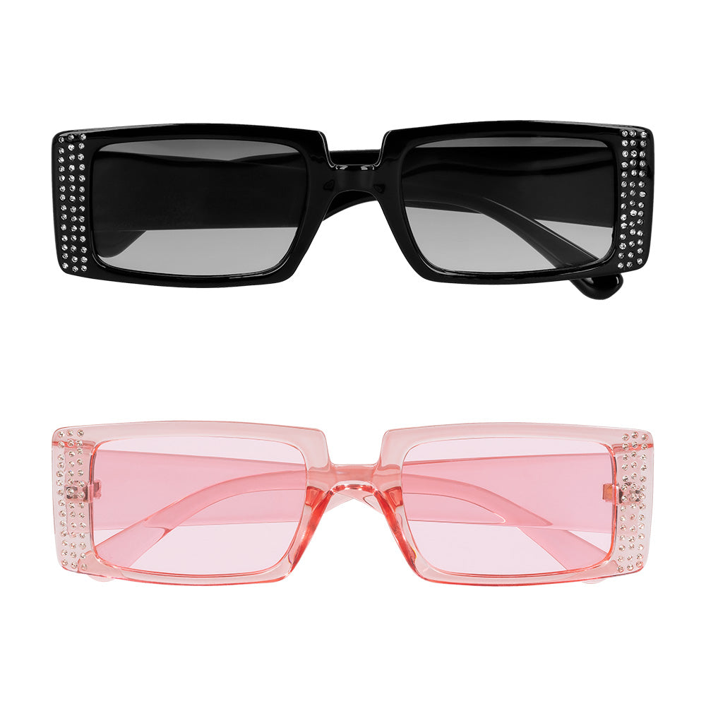 Lunettes Strass Rétro Oversized - Noir & Rose