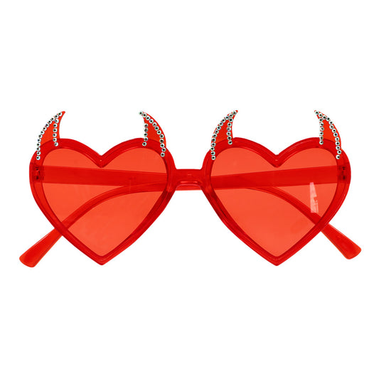 Lunettes Cœur Diable Rouge avec Strass - Accessoire Fête