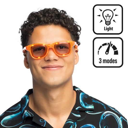 Lunettes LED Orange Fluo 3 Modes - Accessoire Fête Brillant