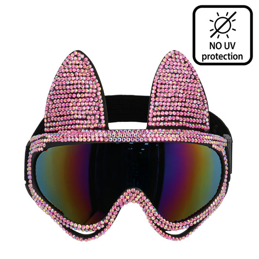 Lunettes Chat Strass Rose Irisées - Accessoire Disco Paillettes