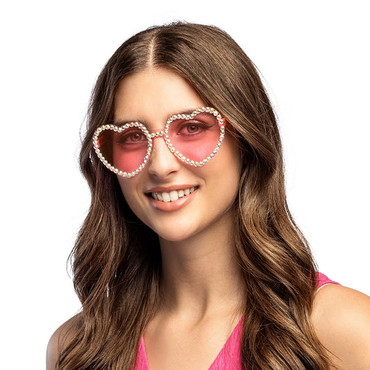 Lunettes Cœur Strass Rose Disco - Accessoire Fête