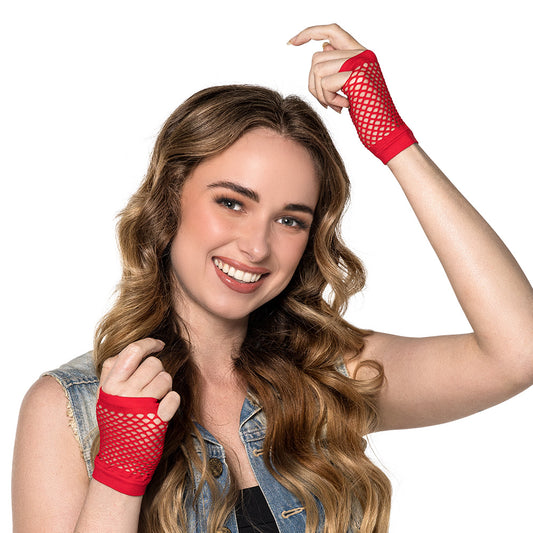 Gants Résille Rouge Sexy - Accessoire Déguisement 80s