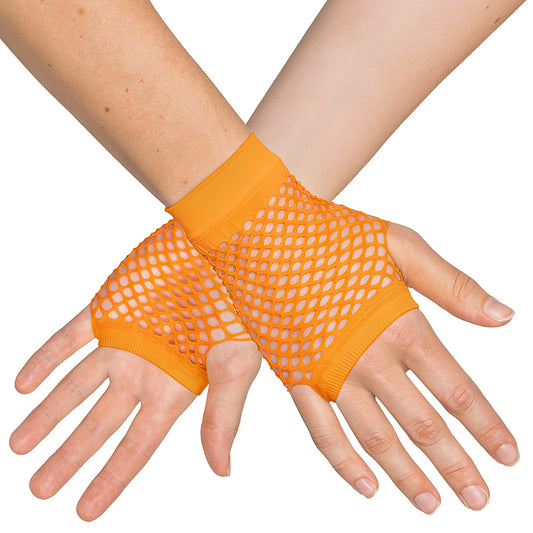 Gants Filet Fluo UV Blacklight Orange - Accessoire Disco 80s