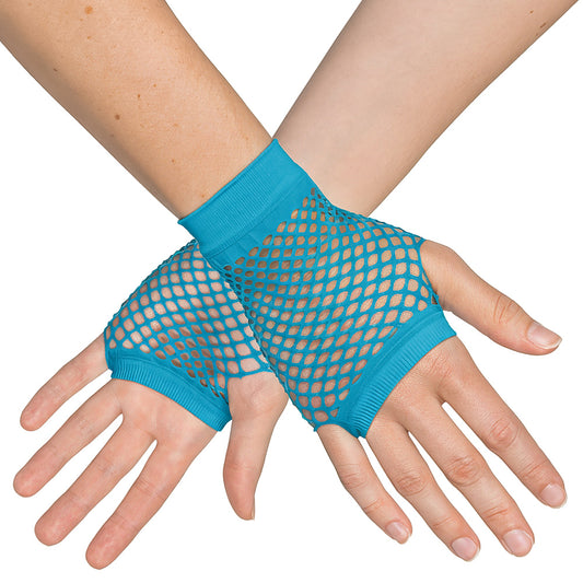Gants Résille UV Blacklight Bleu Fluo - Accessoire Disco