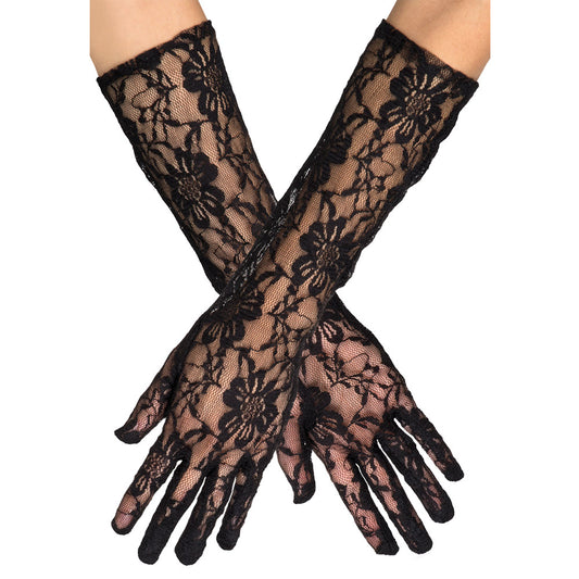 Gants Longs en Dentelle Noire - Accessoire Élégant Années 20