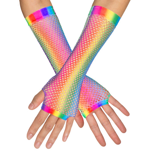 Mitaines Résille Arc-en-Ciel Paillettes - Accessoire Disco Années 80