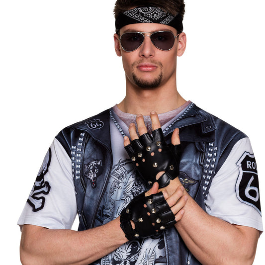 Gants Fingerless Rock avec Clous et Rivets - Accessoire Motard
