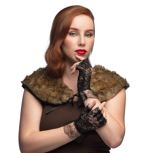 Gants Dentelle Sans Doigts Noirs - Accessoire Burlesque Rétro