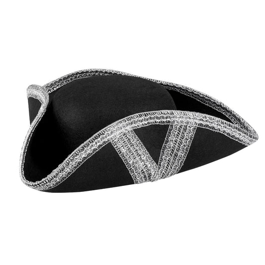 Chapeau Pirate Tricorne Noir Argent - Déguisement Adulte