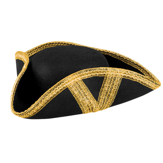 Chapeau Tricorne Pirate Noir et Or - Déguisement Adulte