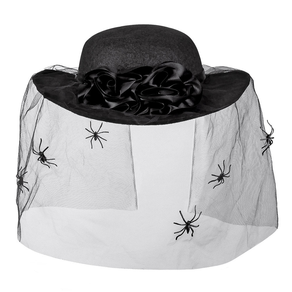 Chapeau Sorcière Noir Voile Araignées Halloween