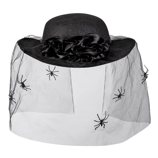 Chapeau Sorcière Noir Voile Araignées Halloween