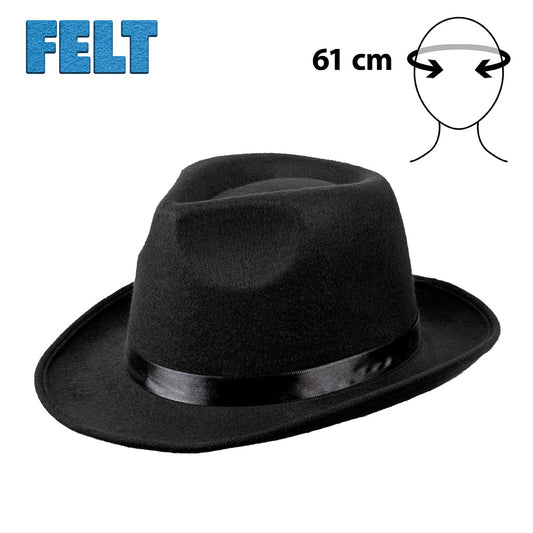 Chapeau Fedora Noir Feutre - Accessoire Déguisement Adulte