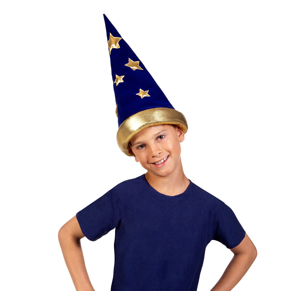 Chapeau Magicien Enfant Bleu Étoiles Or - Déguisement Sorcier