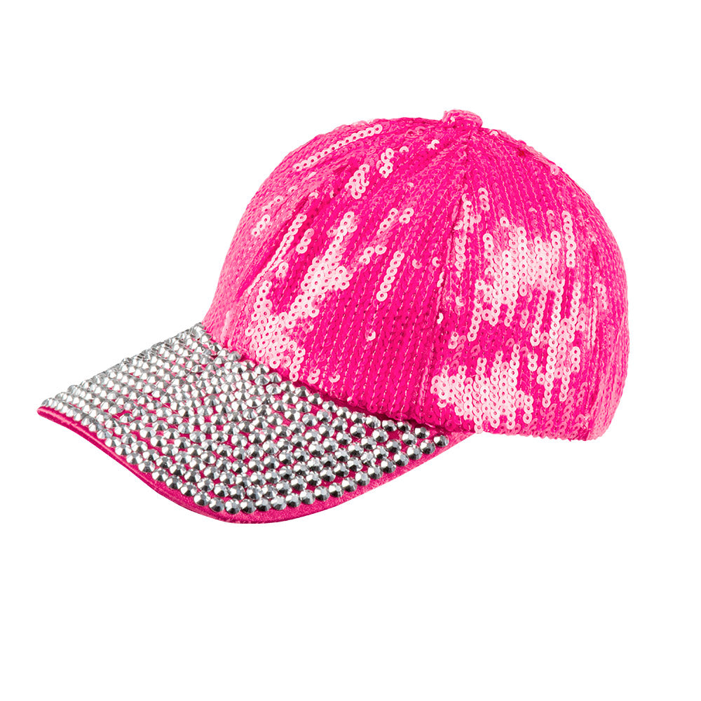 Casquette Sequins Rose Fluo Strass - Accessoire de Fête Glamour