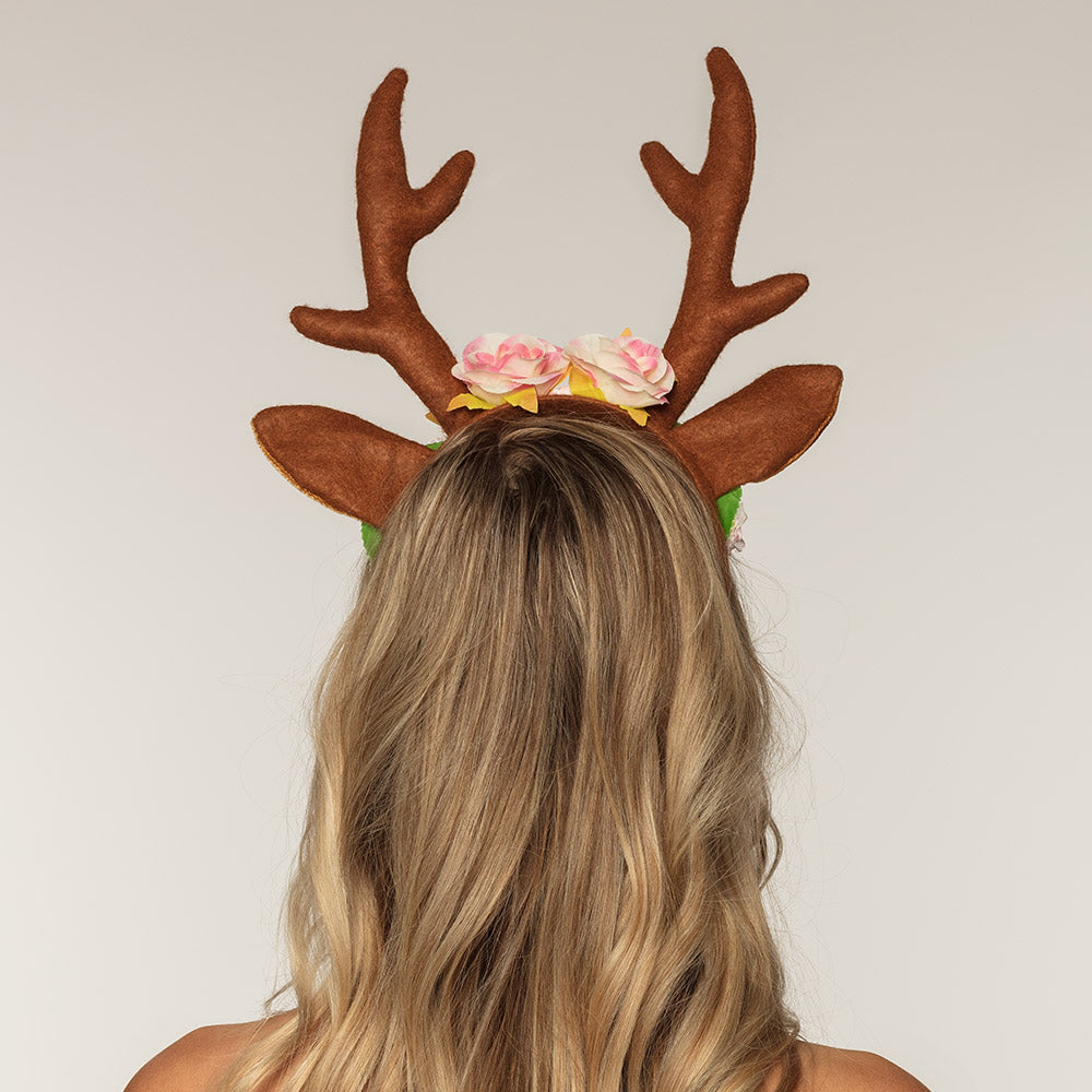 Serre-tête Cornes de Cerf Fleuries - Déguisement Biche Chic