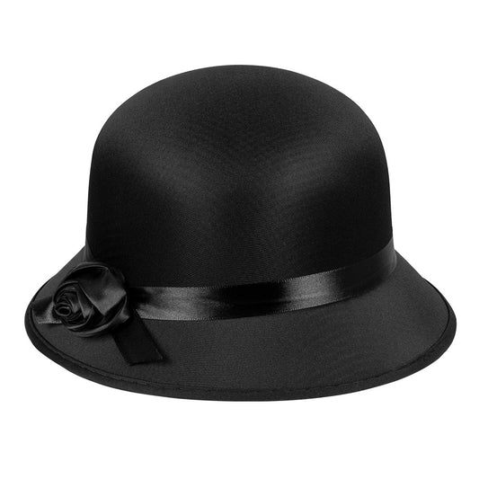 Chapeau Cloche Noir Années 20 avec Rose - Accessoire Vintage
