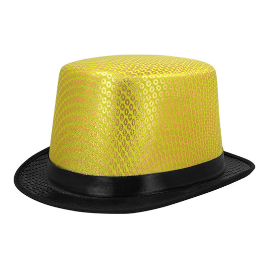 Chapeau Haut de Forme Paillettes Jaune et Noir - Accessoire Soirée