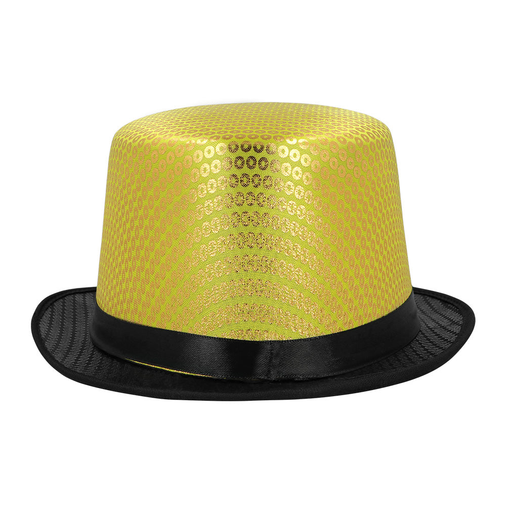 Chapeau Haut de Forme Paillettes Jaune et Noir - Accessoire Soirée