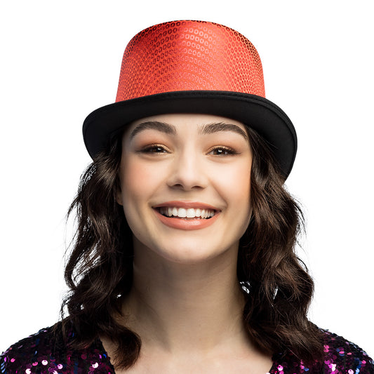 Haut-de-forme paillettes rouge et noir - Accessoire cabaret chic