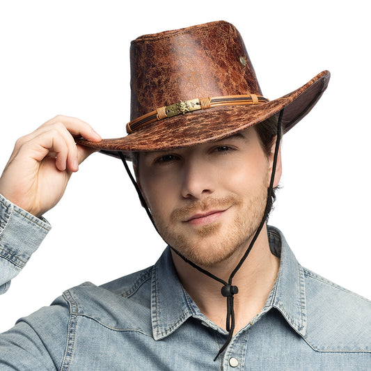 Chapeau Cowboy Cuir Marron - Style Western Vintage