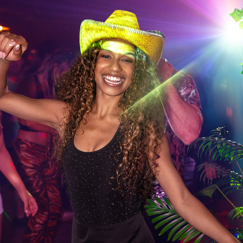 Chapeau Cowboy Paillettes Or avec Strass - Accessoire Soirée