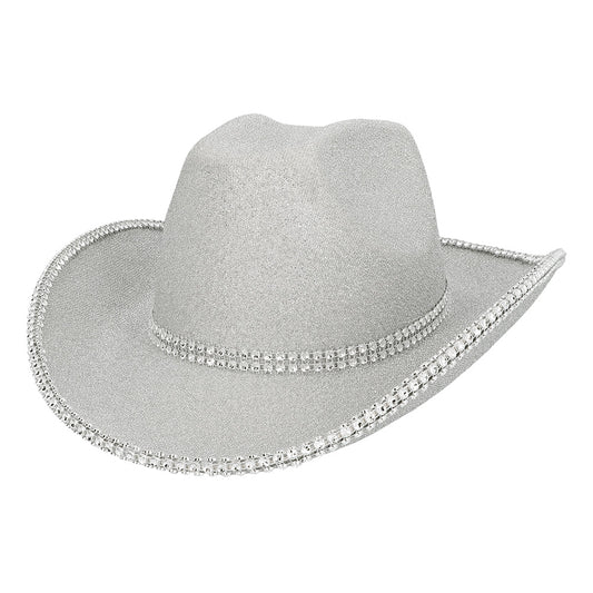 Chapeau Cowboy Blanc Strass Paillettes - Accessoire Fête Disco