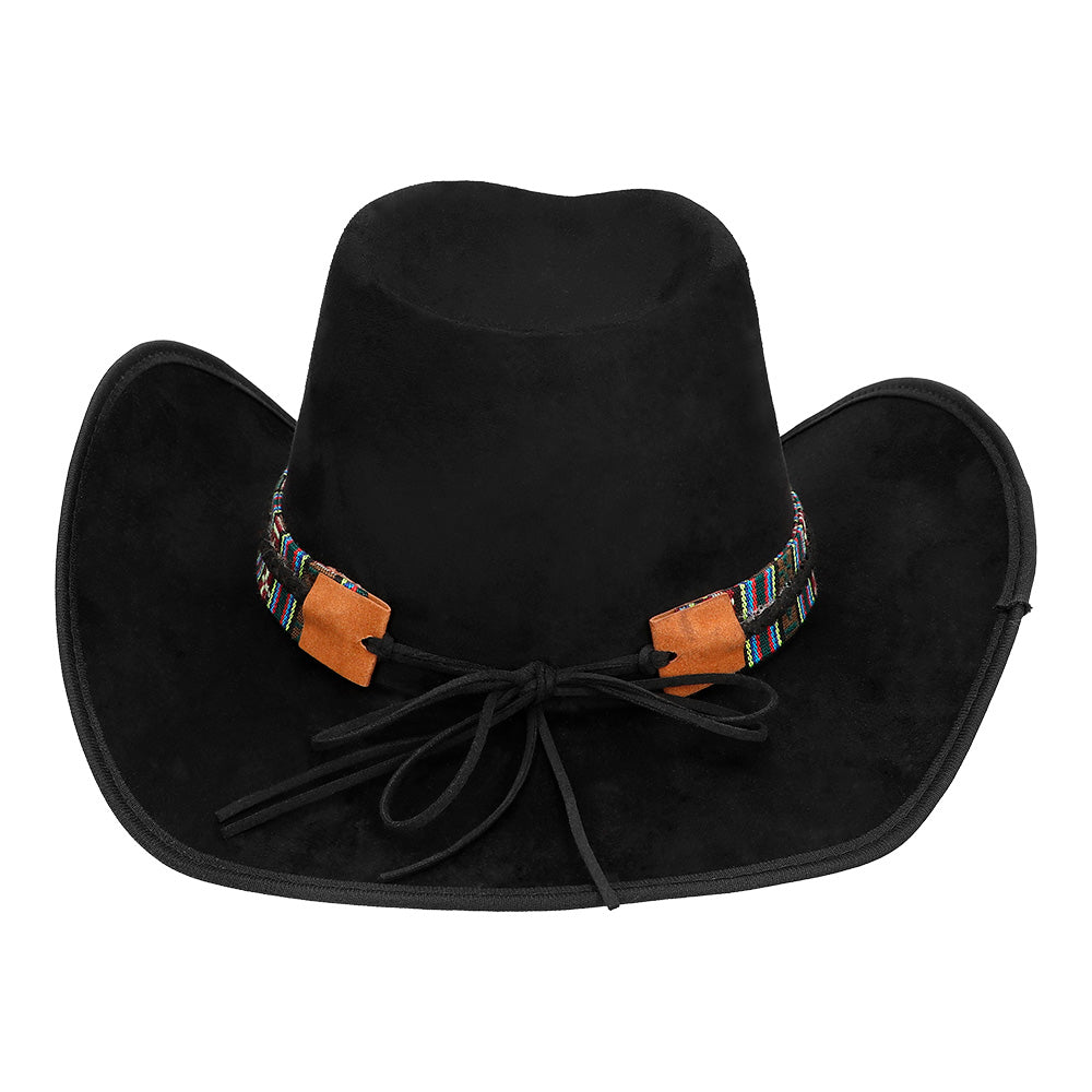 Chapeau Cowboy Noir avec Bande Ethnique et Crâne de Taureau