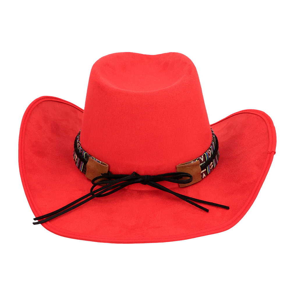 Chapeau Cow-boy Rouge Adulte avec Décoration Ethnique