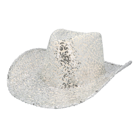 Chapeau Cow-boy Paillettes Argent - Déguisement Festival Western
