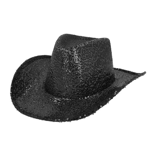 Chapeau Cowboy Paillettes Noir Adulte - Accessoire Déguisement