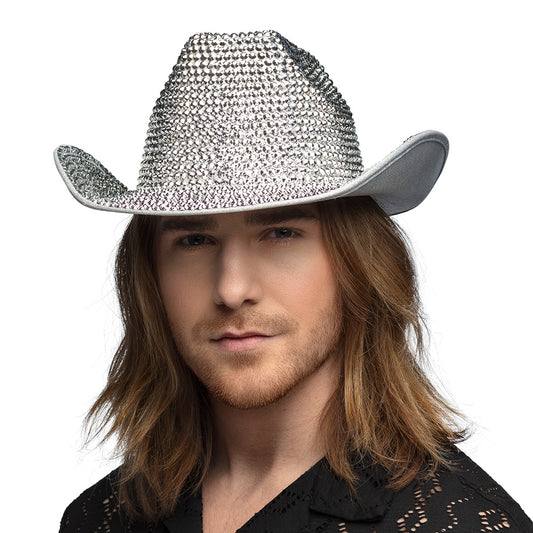 Chapeau Cowboy Paillettes Argent - Accessoire Soirée Disco
