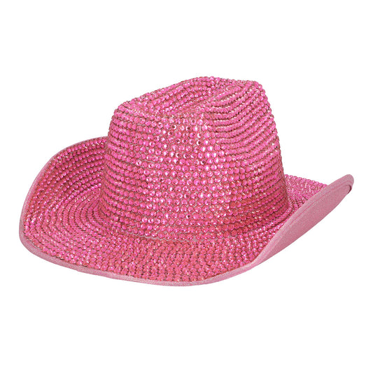 Chapeau Cowboy Paillettes Rose Fluo - Accessoire Fête Adulte