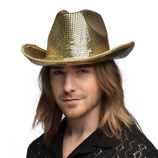 Chapeau Cow-boy Doré Paillettes - Accessoire Soirée à Thème