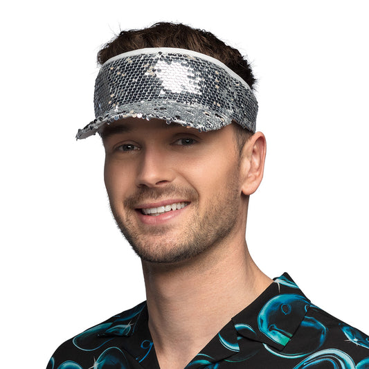 Visière Paillettes Argent - Accessoire Disco Brillant Adulte