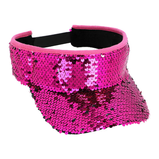 Visière Sequins Rose Fluo - Accessoire Disco Paillettes Brillantes